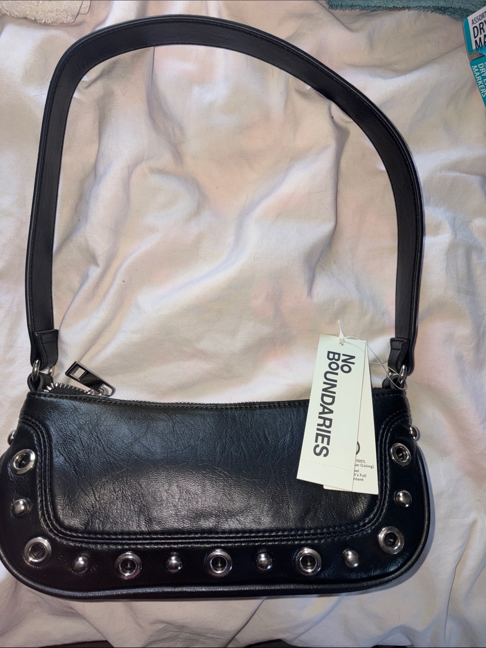 NWT- Super Soft.No Boundaries Women's Faux Leather Moto Shoulder Bag in Black